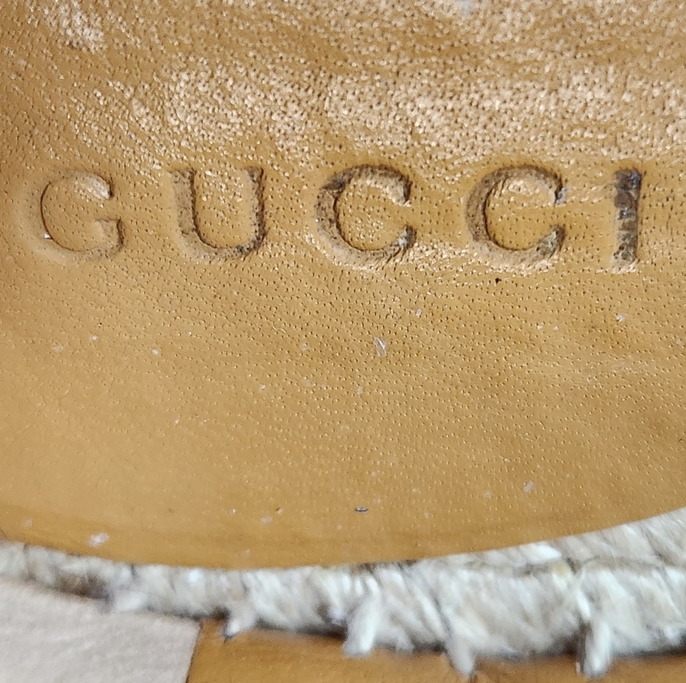 GUCCI  Pilar Leather Floral Embroidered Espadrilles Gold  Size 37.5 EU - Picture 15 of 16